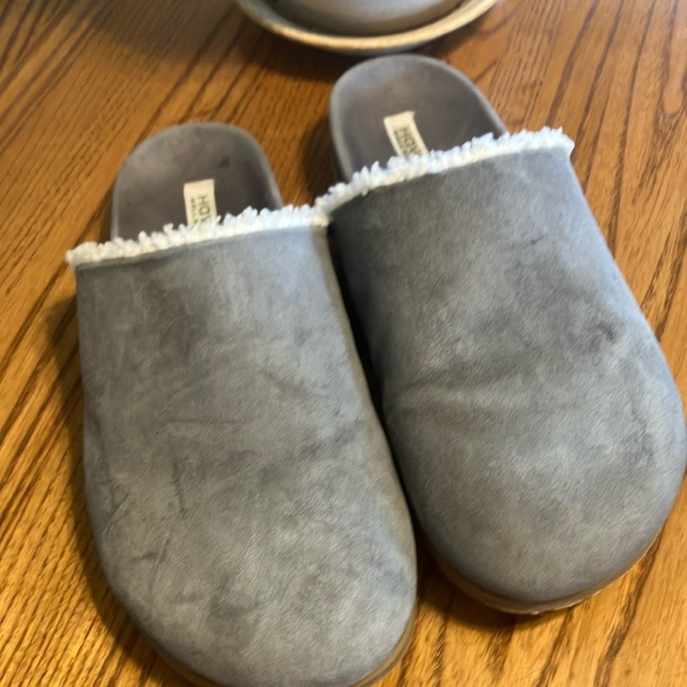 Haven well within by Talbots Cozy Gray Genuine Leather Slip-On Slippers